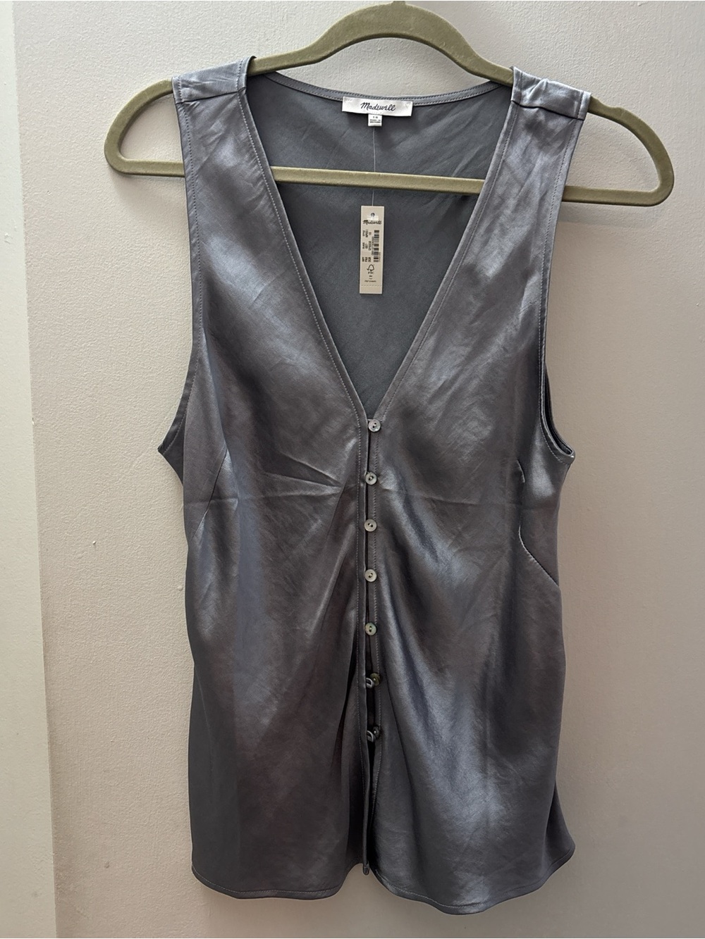 Madewell Women's Faux Leather Button-Front Tank Top in Charcoal